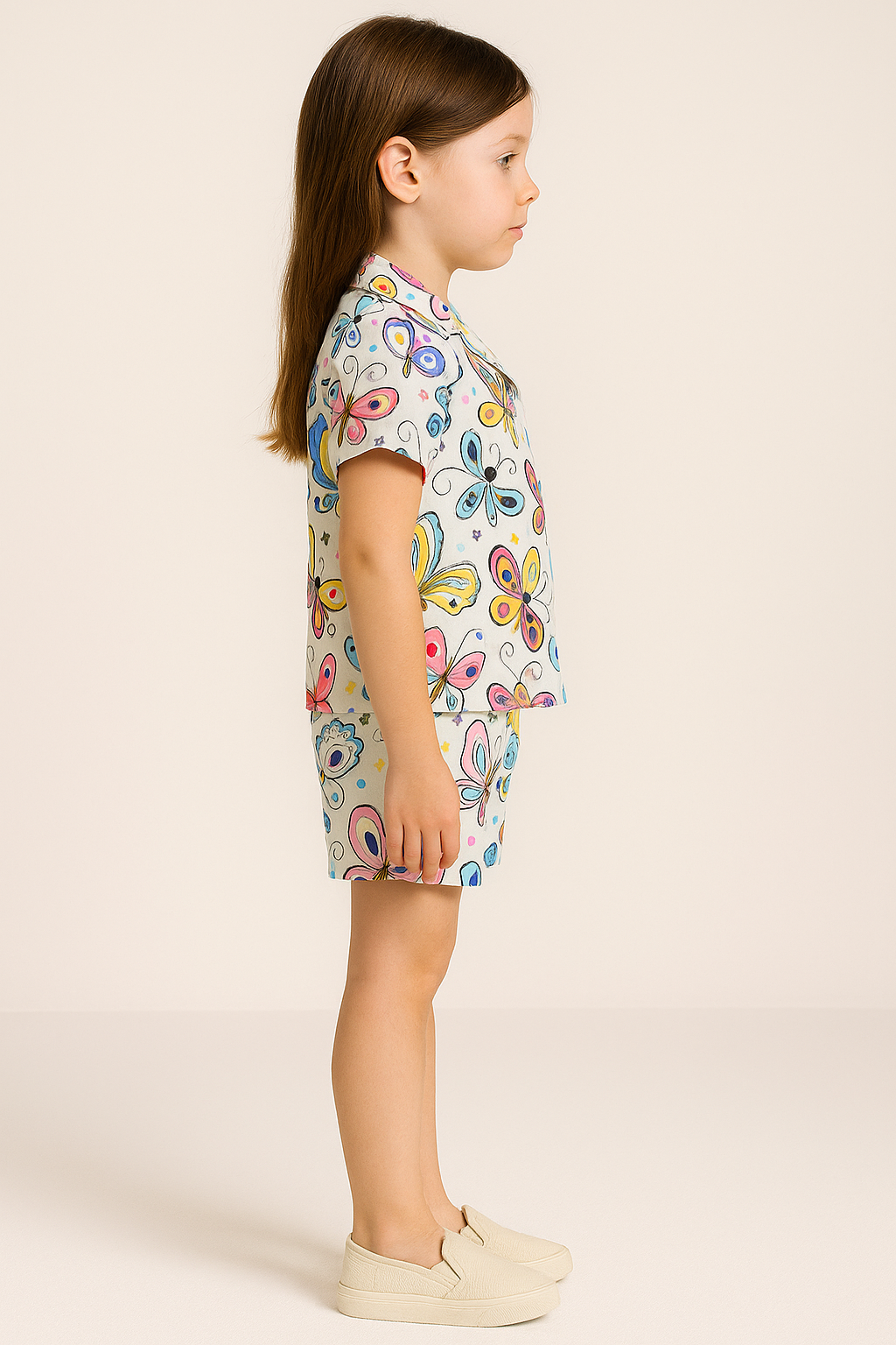 Rainbow Flutter Cord Set | Cute Butterfly Print Kids Outfit | Comfortable Cotton Summer Wear Half Sleeve Shirt And Matching Shorts for Girls