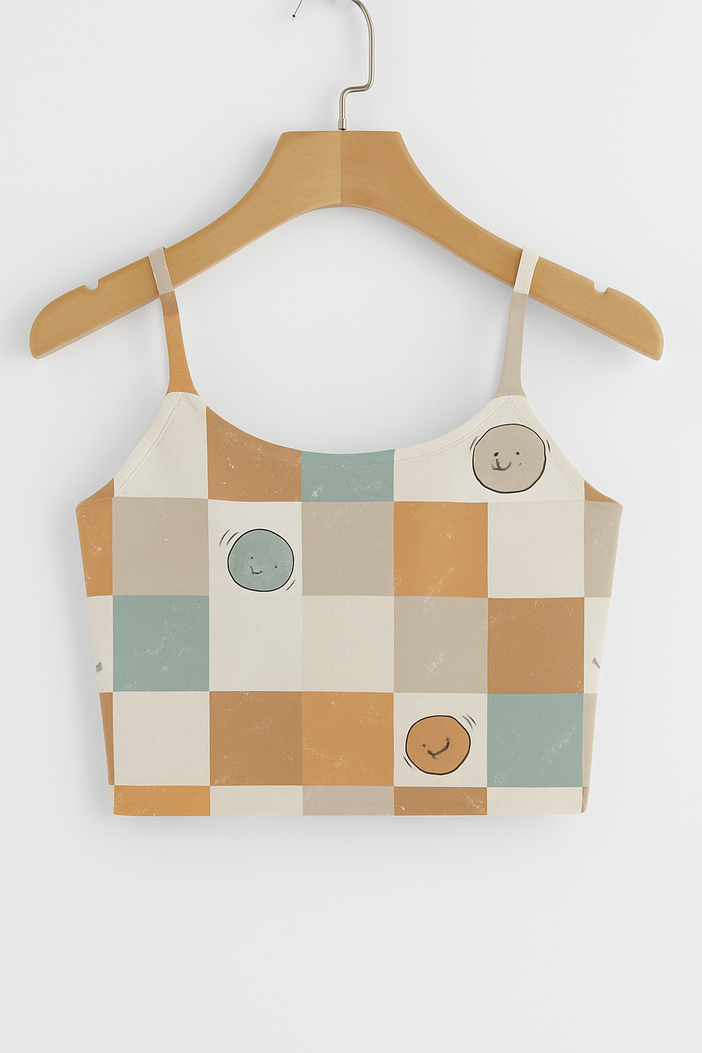 Checkered Smiley Print Crop Cami Top – Cute, Fun & Aesthetic