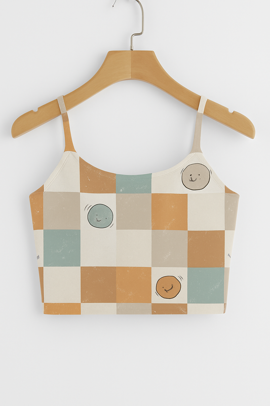 Checkered Smiley Print Crop Cami Top – Cute, Fun & Aesthetic