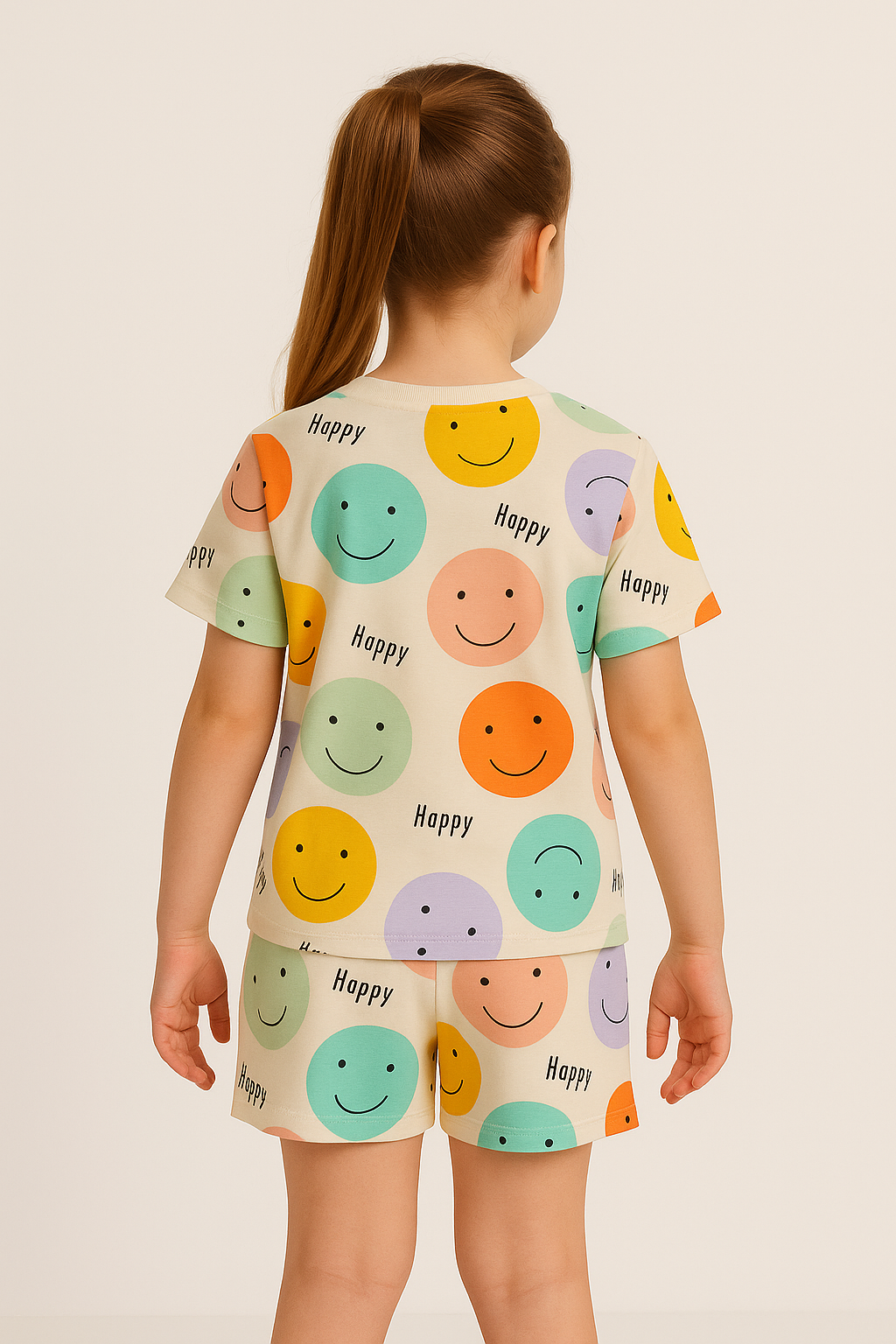 Happy Vibes Cord Set | Smiley Face Print Cotton T-shirt & Shorts | Fun Summer Outfit for Girls