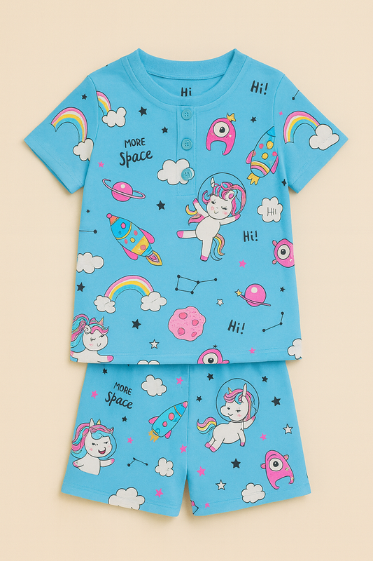 Fun Astronaut Unicorn Printed Cordset For Girls