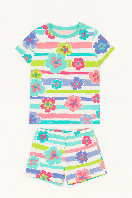Vibrant Floral Pattern Cordset For Girls