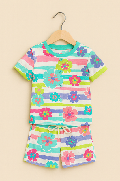 Vibrant Floral Pattern Cordset For Girls