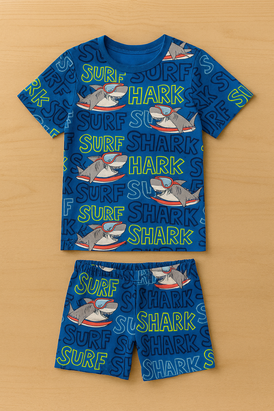 Fun Ocean Blue Shark Printed Cordset For Boys