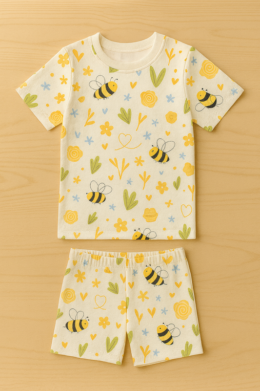 Adorable Yellow Bee and Floral Printed Cordset For Boys