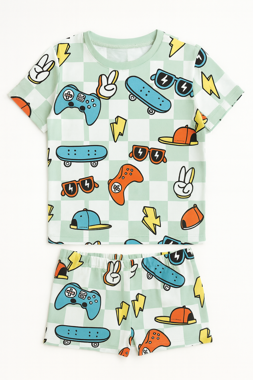 Skateboard & Game Printed Cordset For Girls