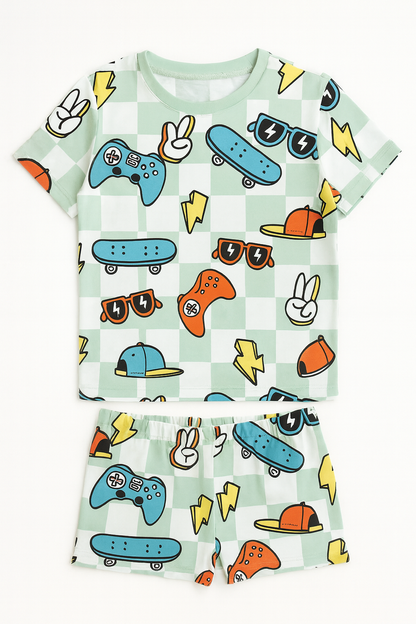 Skateboard & Game Printed Cordset For Girls