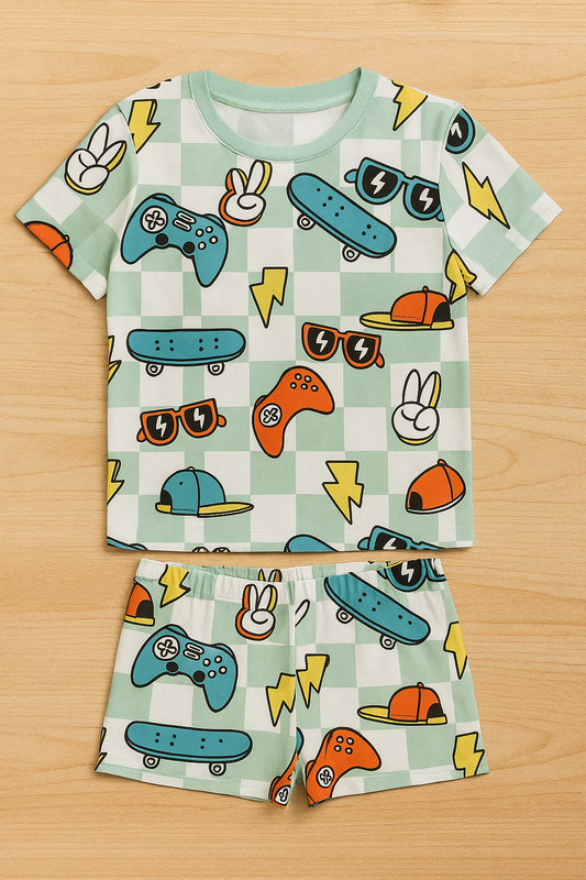 Skateboard & Game Printed Cordset For Girls