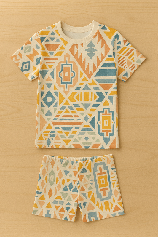 Colorful Tribal Geometric Printed Cordset For Boys