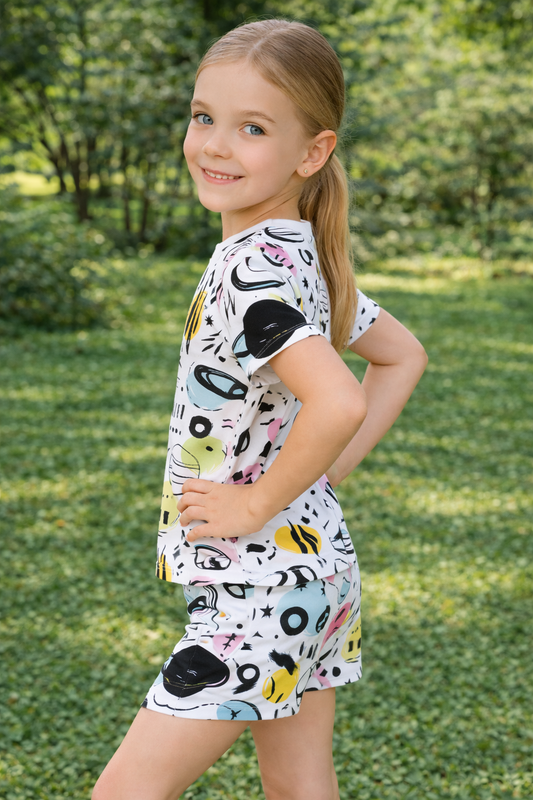Cosmic Pop Cord Set | Abstract Space Print Cotton T-shirt & Shorts | Trendy Summer Outfit for Girls