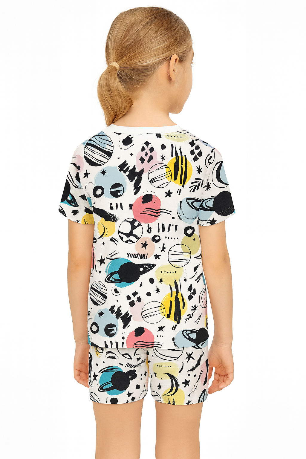 Cosmic Pop Cord Set | Abstract Space Print Cotton T-shirt & Shorts | Trendy Summer Outfit for Girls