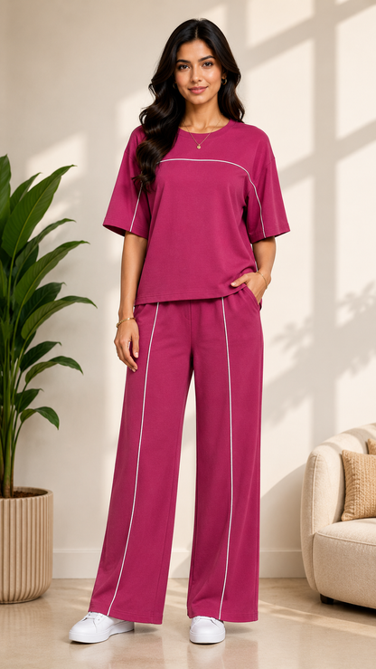 Women’s Fuchsia Pink Co-ord Set | Premium Relaxed Fit Lounge Wear