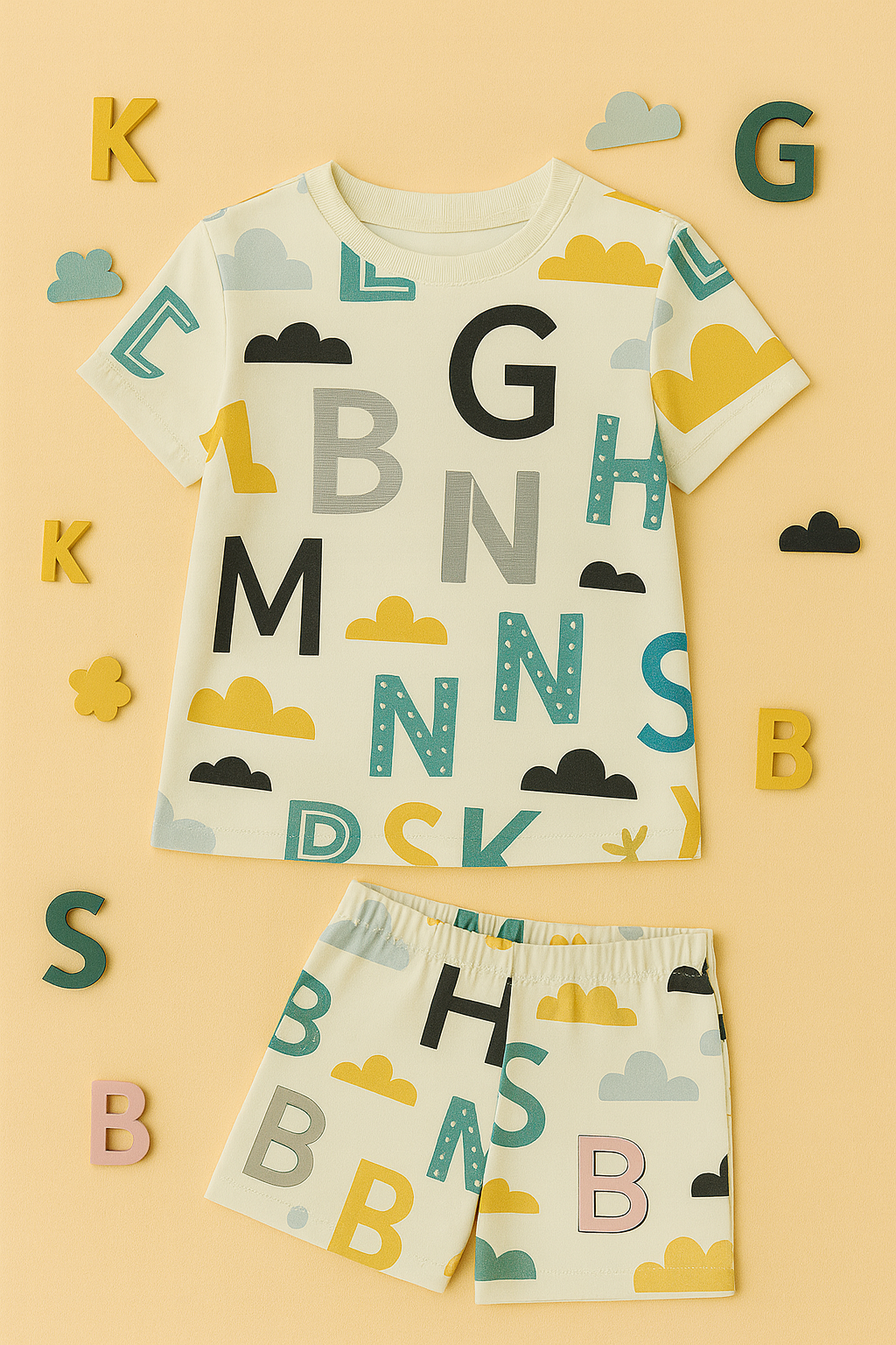 Cloud & Letter Printed Cordset For Girls