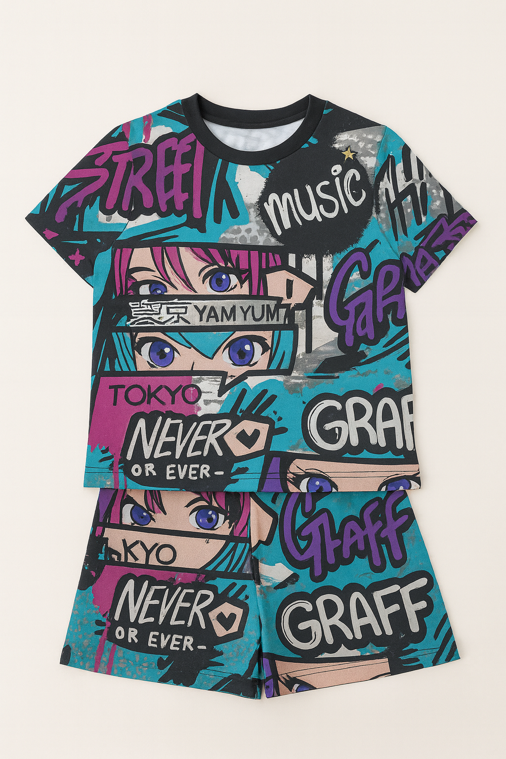 Cool Street Art Printed Cordset For Girls