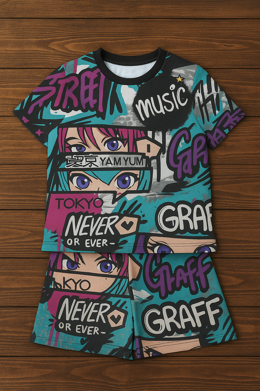 Cool Street Art Printed Cordset For Girls