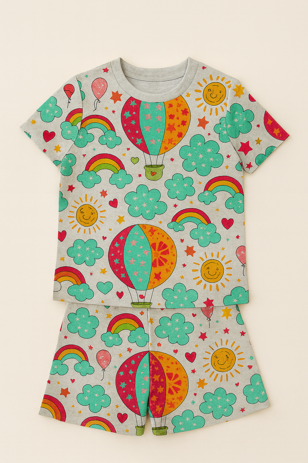 Hot Air Balloon & Rainbow Printed Cordset For Girls