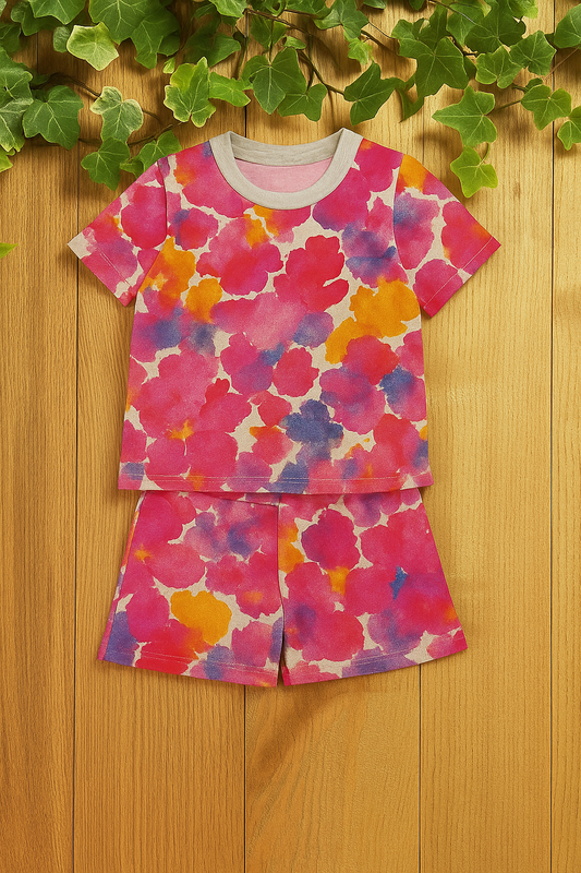 Colorful Floral Printed Cordset For Girls