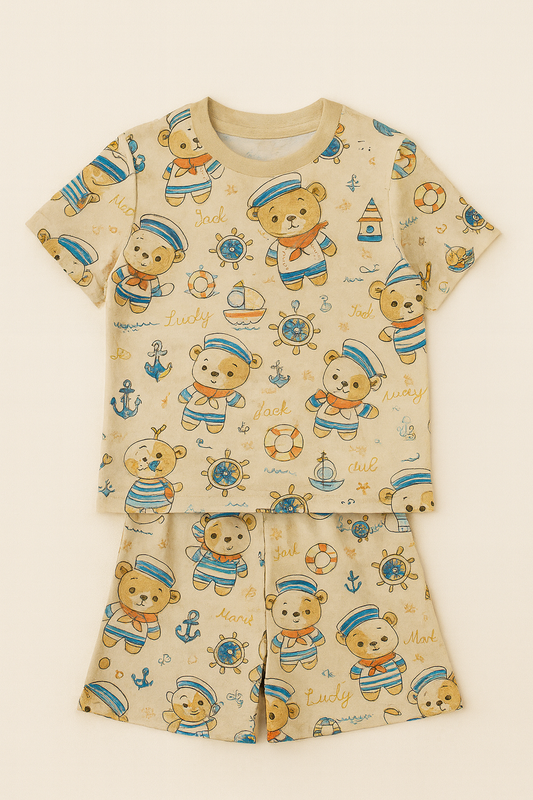 Nautical Teddy Printed Cordset For Girls