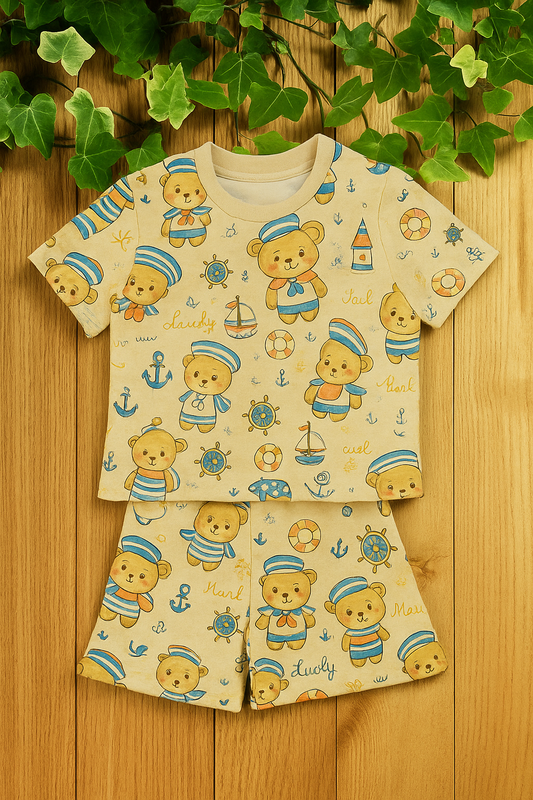 Nautical Teddy Printed Cordset For Girls