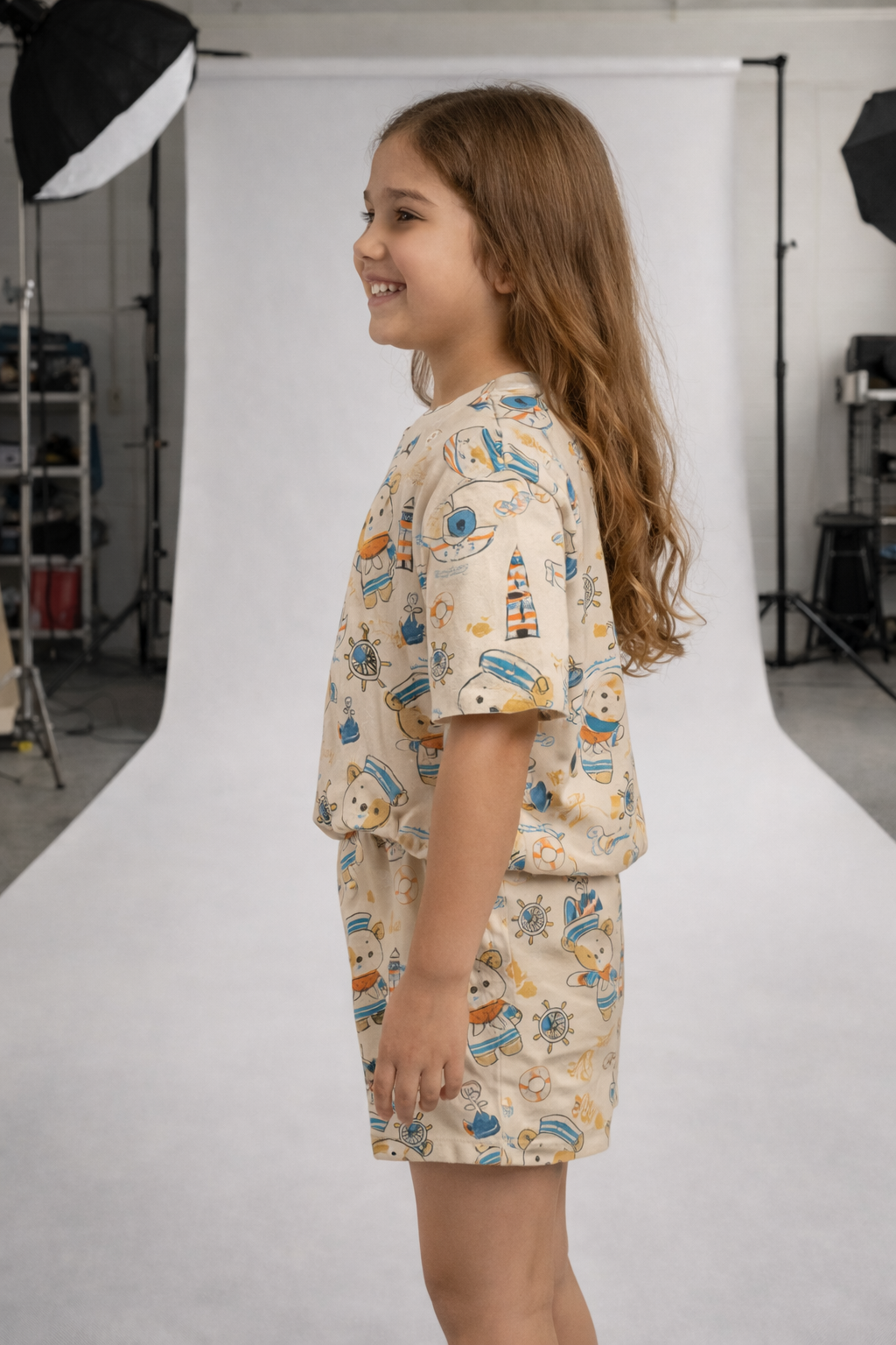 Sailor Bear Cord Set | Nautical Teddy Print Cotton T-shirt & Shorts | Cute Summer Outfit for Girls