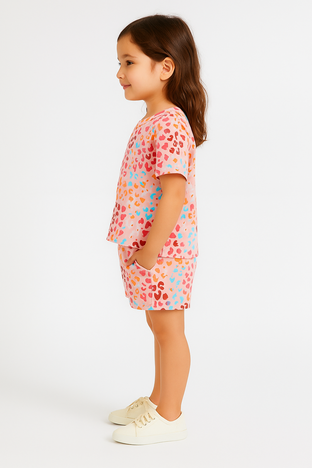 Love Splash Collection: Bright Heart Print Cord Set | Soft Cotton Half Sleeve Top & Shorts for Girls