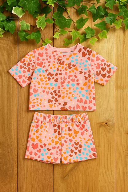 Bright Heart Printed Cordset For Girls