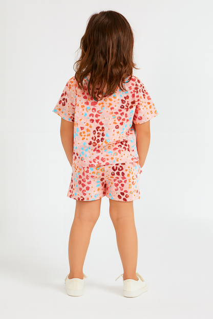 Love Splash Collection: Bright Heart Print Cord Set | Soft Cotton Half Sleeve Top & Shorts for Girls