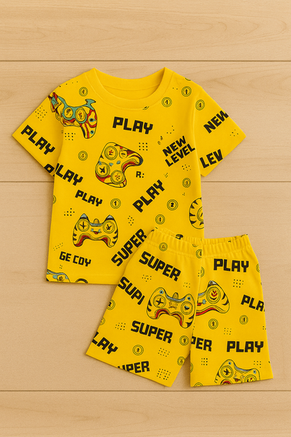 Yellow Gaming Printed Cordset For Boys