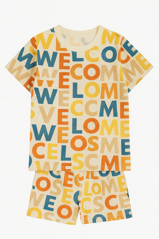 Multicolor Letter Printed Cordset For Girls