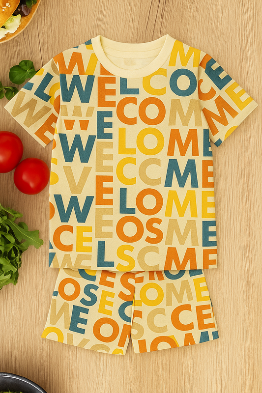 Multicolor Letter Printed Cordset For Girls