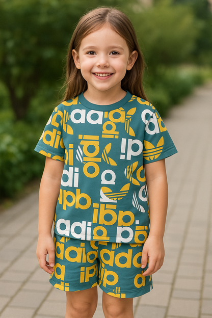 Urban Typo Cord Set | Mustard & White Letter Print Cotton T-shirt & Shorts | Trendy Summer Outfit for Girls