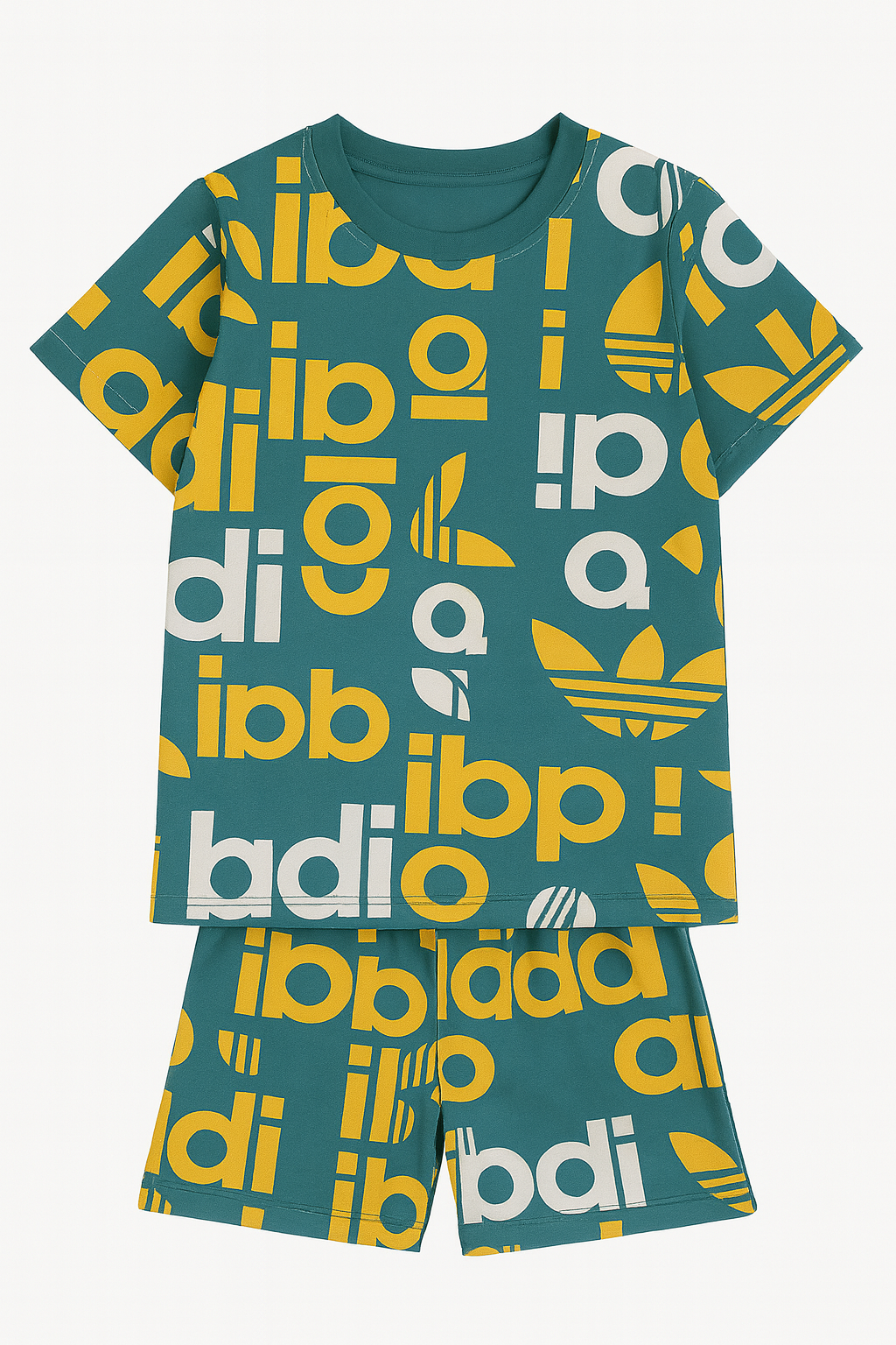 Mustard & White Letter Printed Cordset For Girls