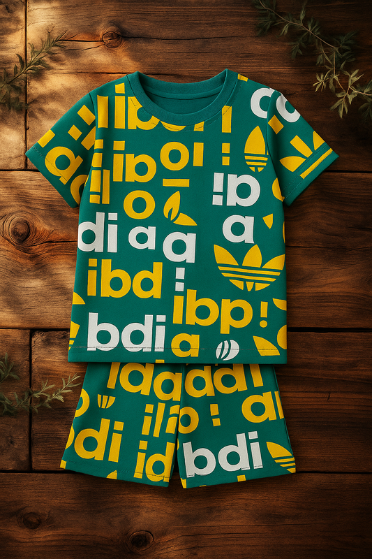 Mustard & White Letter Printed Cordset For Girls