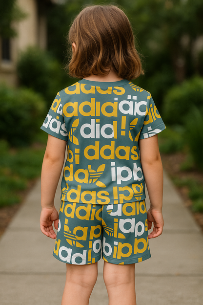 Urban Typo Cord Set | Mustard & White Letter Print Cotton T-shirt & Shorts | Trendy Summer Outfit for Girls