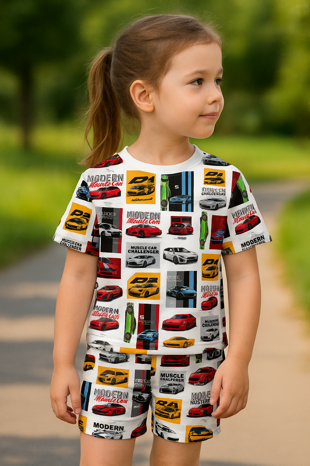 Turbo Racer Collection | Sports Car Print Cord Set | Soft & Breathable Cotton Top & Shorts for Girls