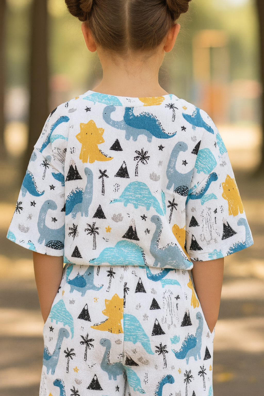 Dino Land Cord Set | Cute Dinosaur Print Cotton T-shirt & Shorts | Fun Summer Outfit for Girls