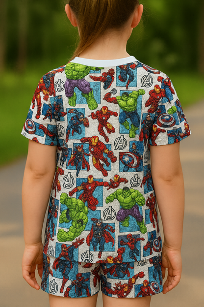 Power League Collection | Vibrant Superhero Print Cord Set | Soft & Breathable Cotton Wear for