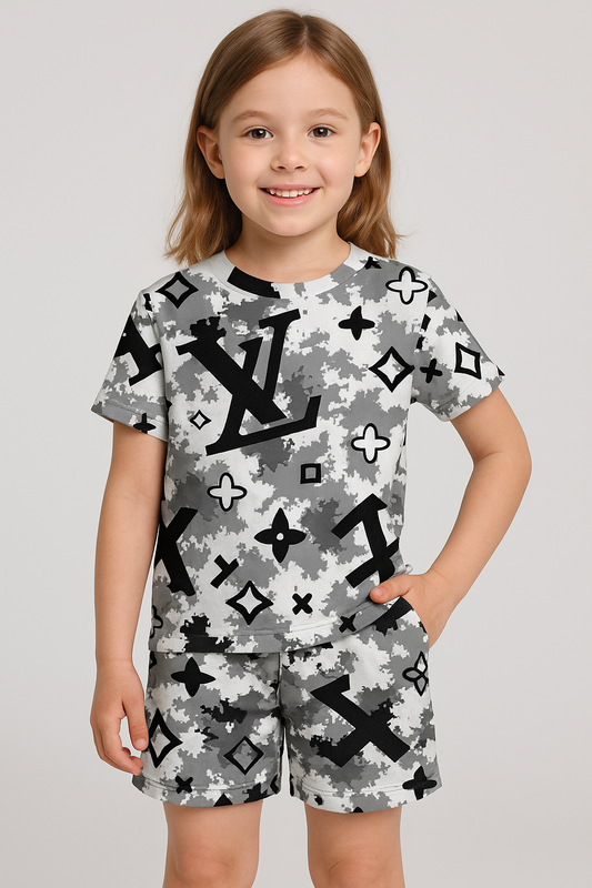 Monochrome Magic Collection | Designer-Inspired Cord Set | Stylish Cotton Top & Shorts for Girls