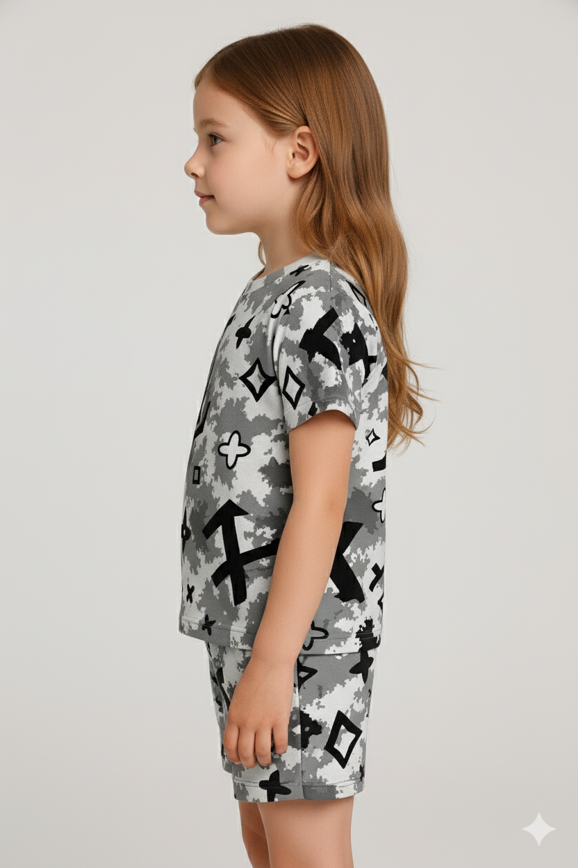 Monochrome Magic Collection | Designer-Inspired Cord Set | Stylish Cotton Top & Shorts for Girls