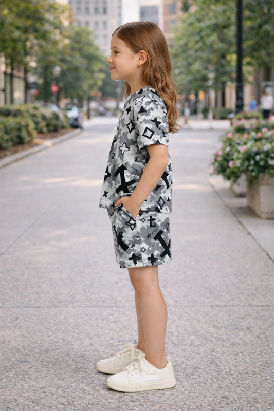 Monochrome Magic Collection | Designer-Inspired Cord Set | Stylish Cotton Top & Shorts for Girls