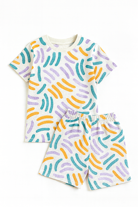 Bright Brush Stroke Printed Cordset For Boys