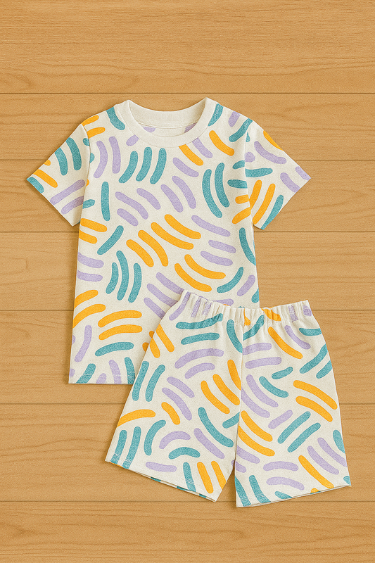 Bright Brush Stroke Printed Cordset For Boys