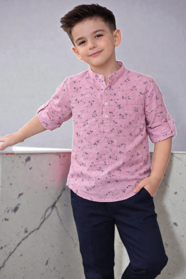 KID Blush Pink Micro Print Short Kurta Shirt