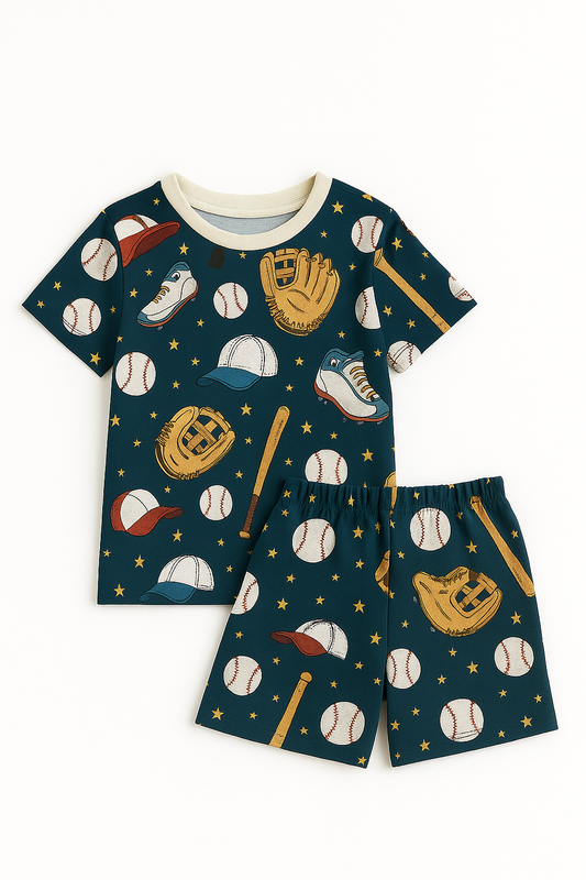 Sporty Baseball Printed Cordset For Boys