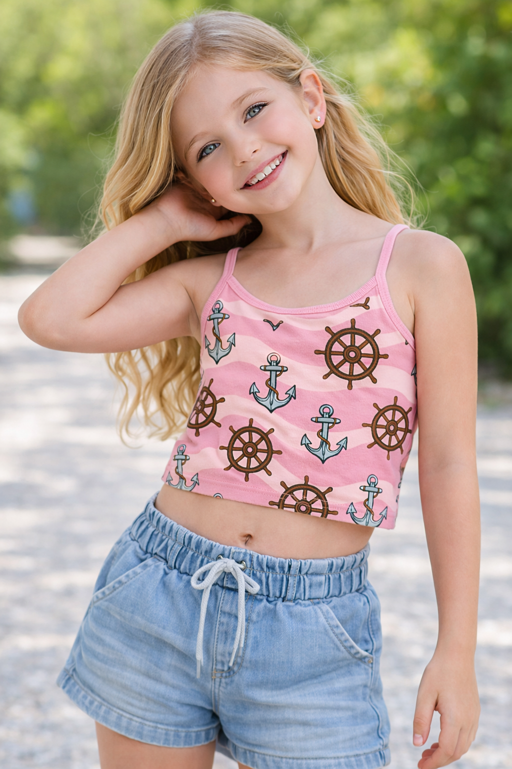 Nautical Anchor & Wheel Print Crop Cami Top – Cute & Trendy Look
