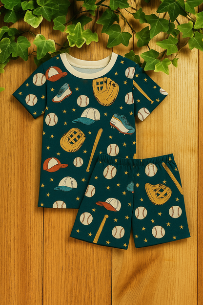 Sporty Baseball Printed Cordset For Boys