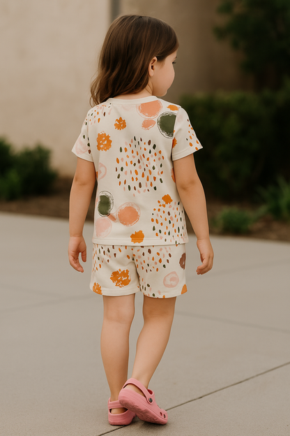 Bubble Pop Cord Set | Colorful Circle Print Cotton T-shirt & Shorts | Summer Outfit For Girls