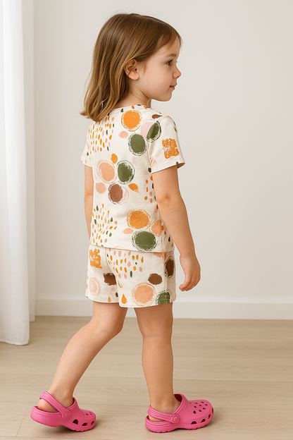 Bubble Pop Cord Set | Colorful Circle Print Cotton T-shirt & Shorts | Summer Outfit For Girls