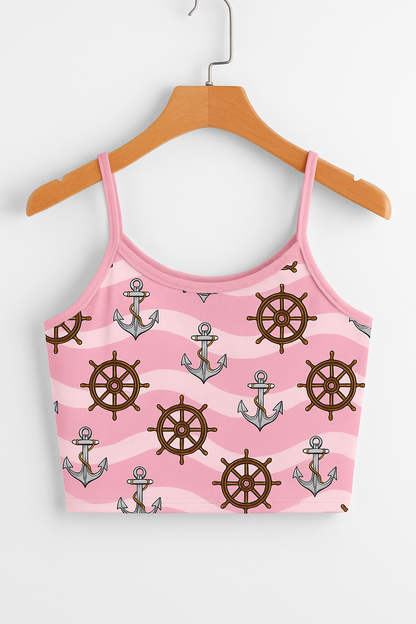 Nautical Anchor & Wheel Print Crop Cami Top – Cute & Trendy Look
