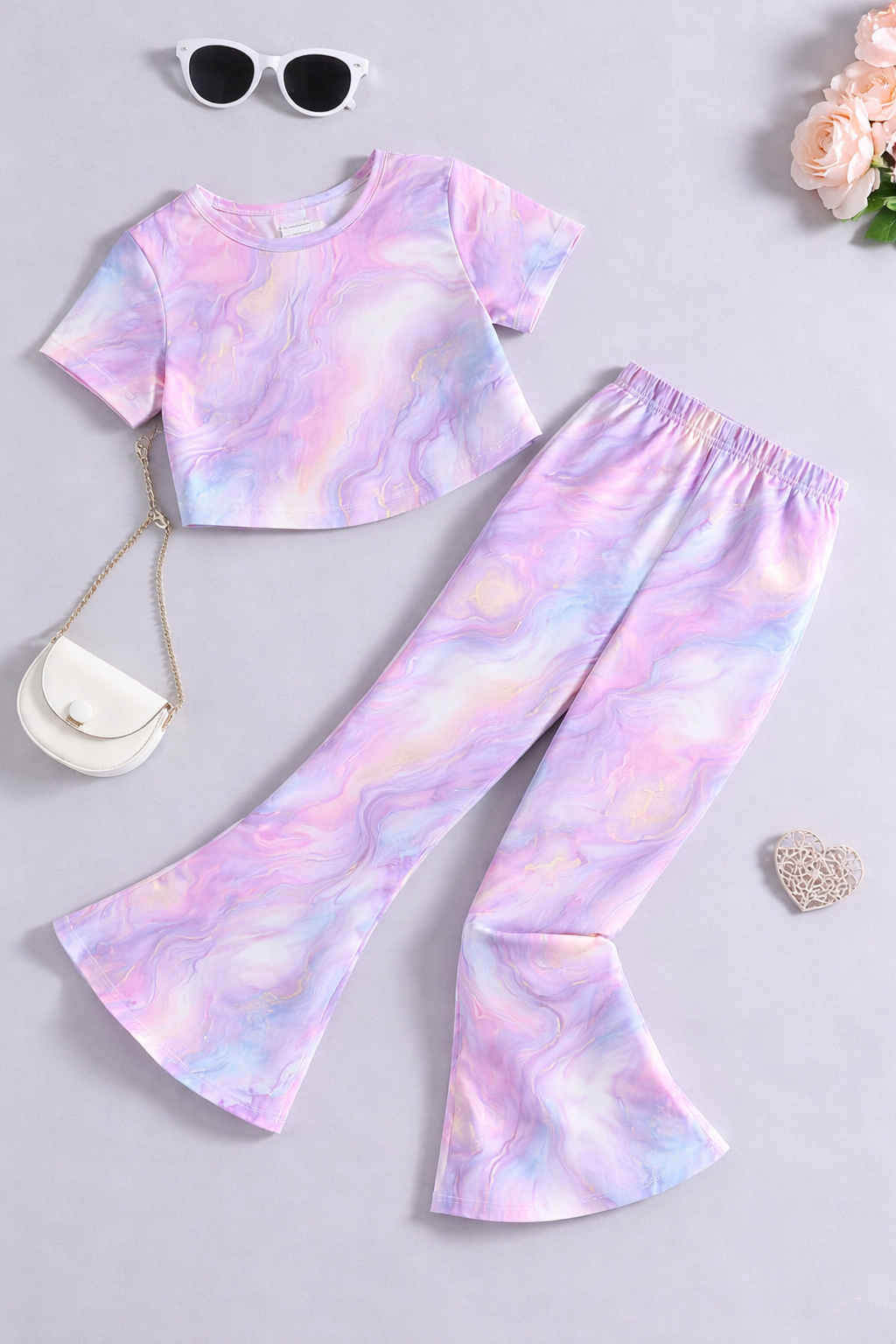 Girls Tie Dye Co-Ord Set | Kids Crop Top & Flared Pants Outfit | Trendy Western Wear for Girls